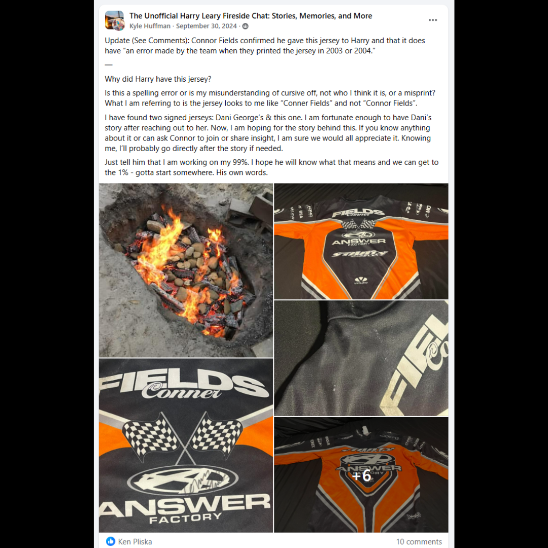 26.0019 — Connor Fields Signed Factory Misprint Jersey