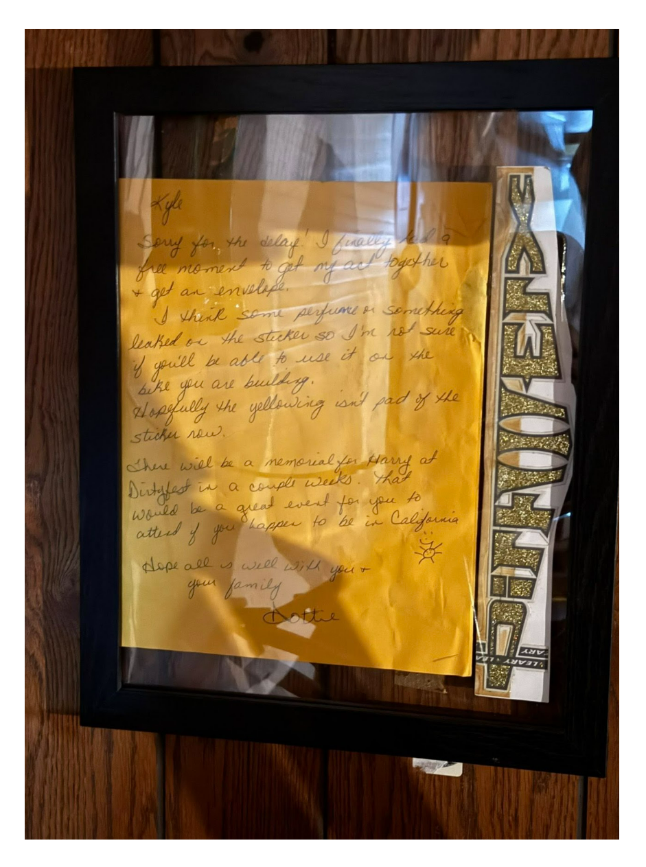 26.0036 — Letter and DIRTWERX Decal from Dottie Former coowner of a track and good friends of Harry Leary