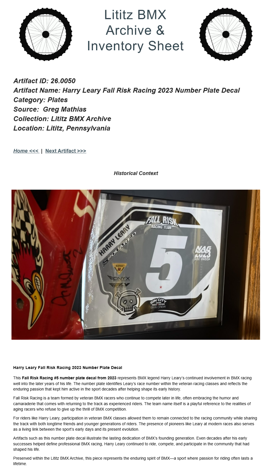 26.0050 — Harry Leary Fall Risk Racing 2023 Number Plate Decal