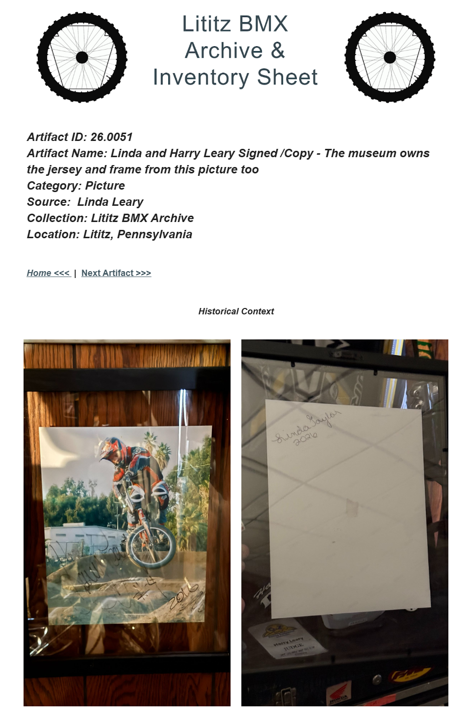26.0051 — Linda and Harry Leary Signed /Copy - The museum owns the jersey and frame from this picture too