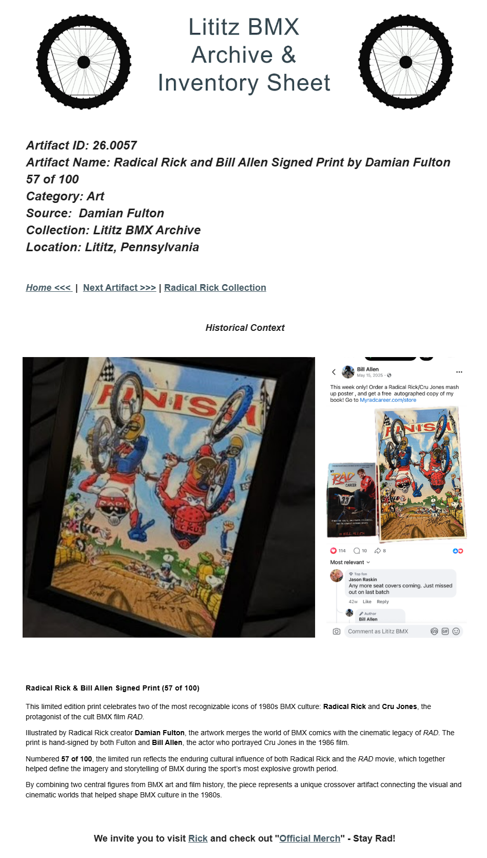 26.0057 — Radical Rick and Bill Allen Signed Print by Damian Fulton 57 of 100