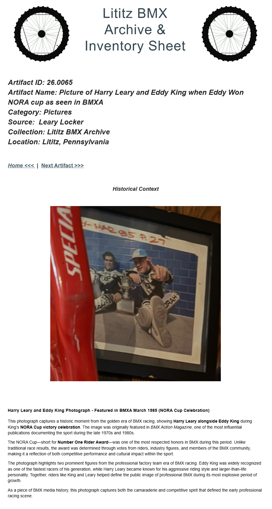26.0065 — Picture of Harry Leary and Eddy King when Eddy Won NORA cup as seen in BMXA