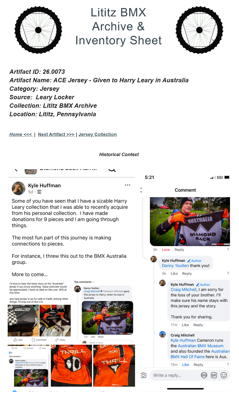 26.0073 — ACE Jersey - Given to Harry Leary in Australia