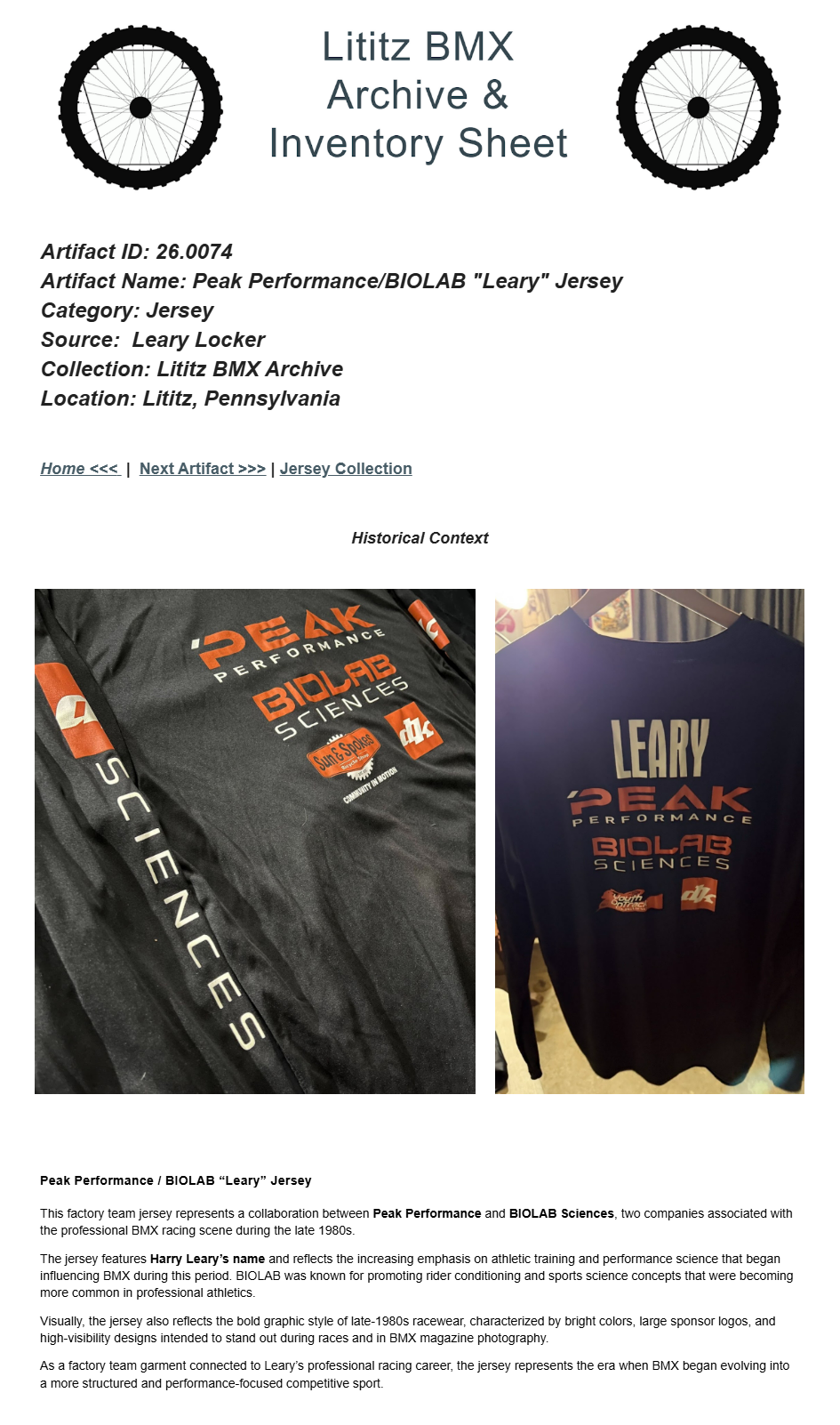 26.0074 — Peak Performance/BIOLAB "Leary" Jersey