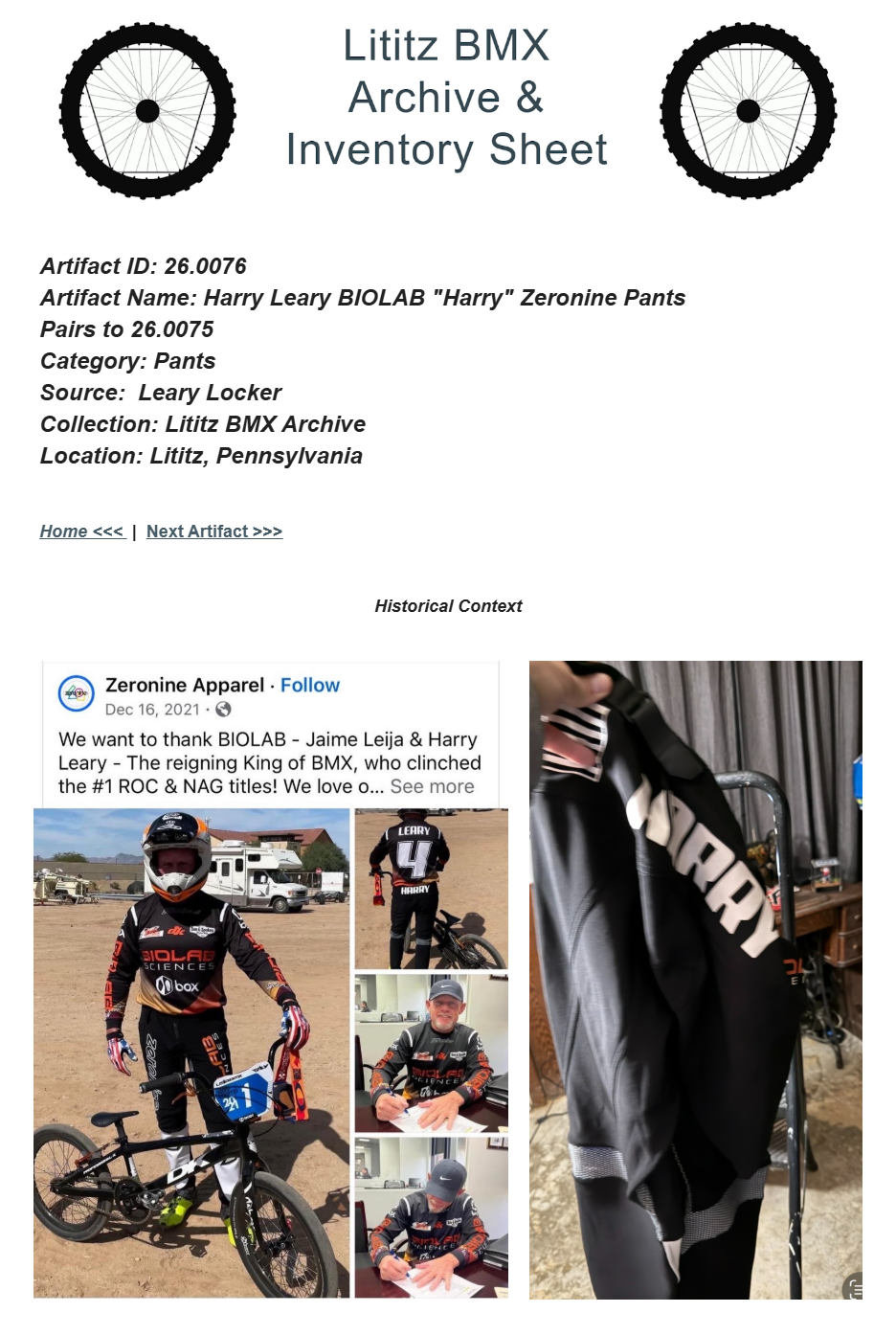 26.0076 — Harry Leary BIOLAB "Harry" Zeronine Pants Pairs to 26.0075