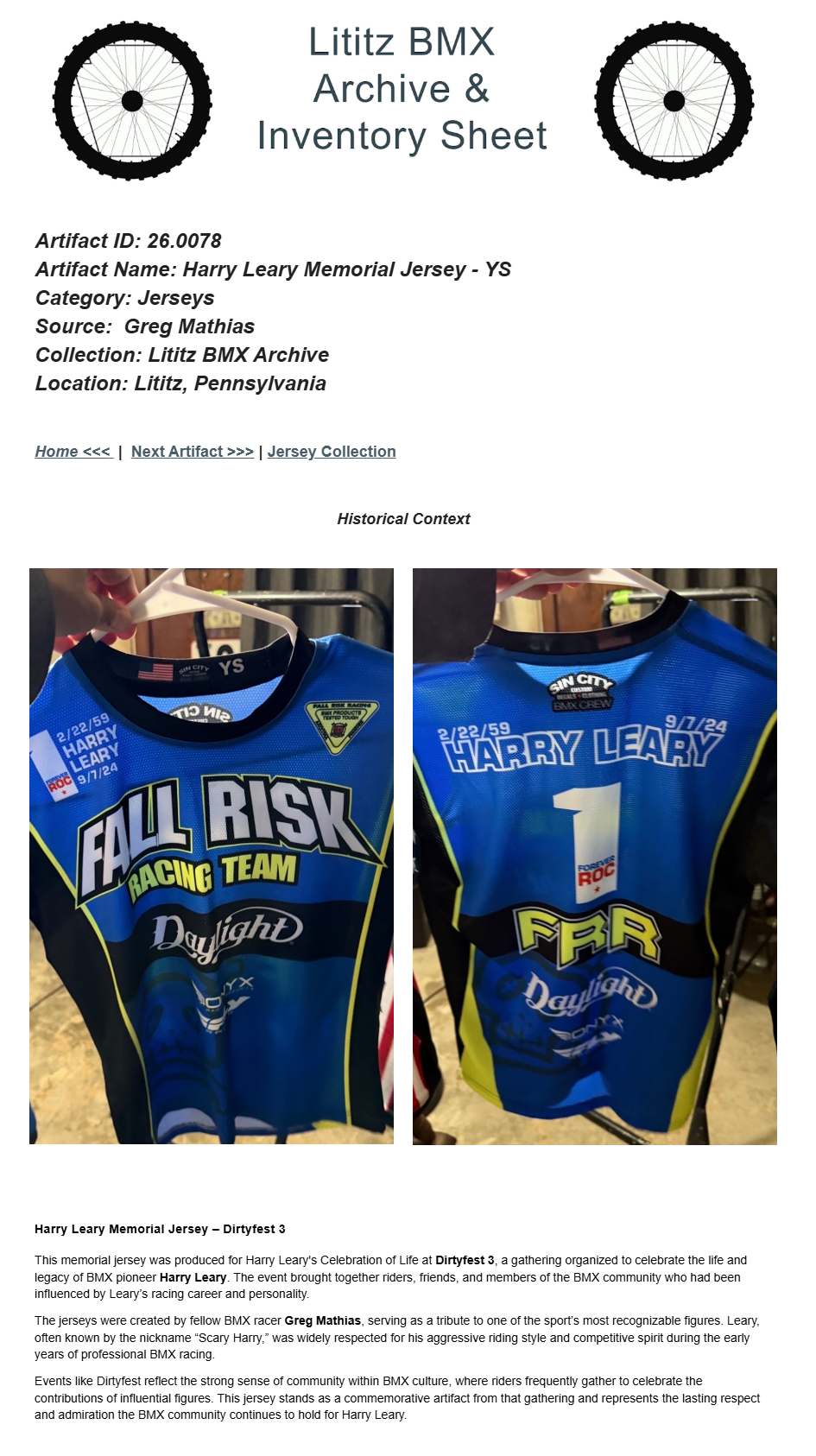 26.0078 — Harry Leary Memorial Jersey - YS