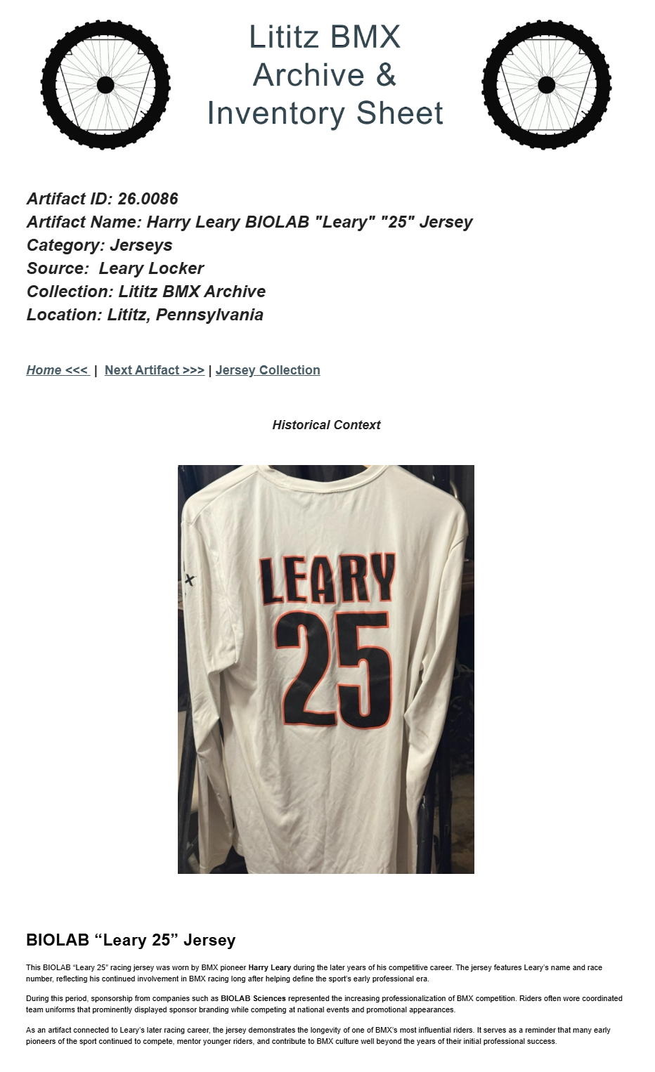 26.0086 — Harry Leary BIOLAB "Leary" "25" Jersey