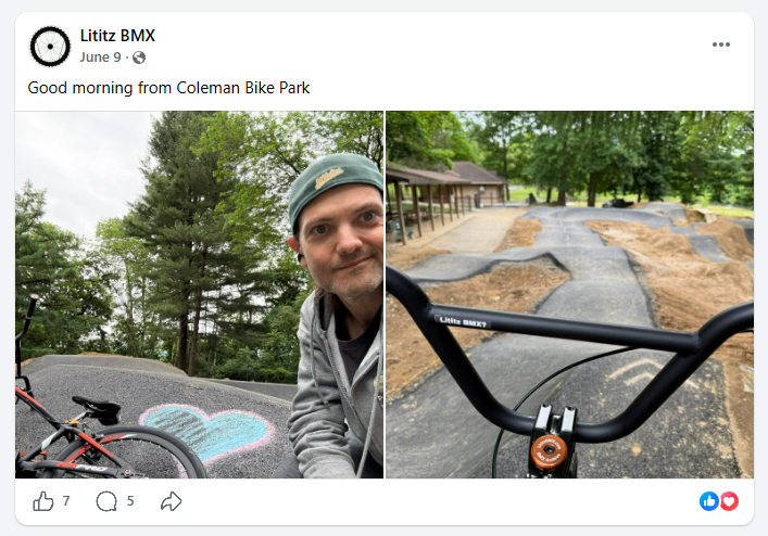 June 9 Lititz BMX Facebook post from Coleman Bike Park.