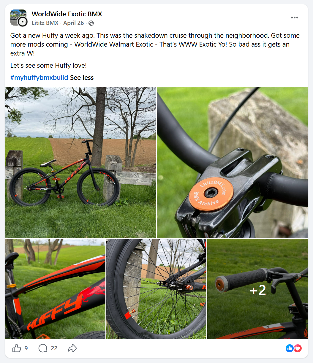 WorldWide Exotic BMX post sharing the Huffy shakedown build and archive details.