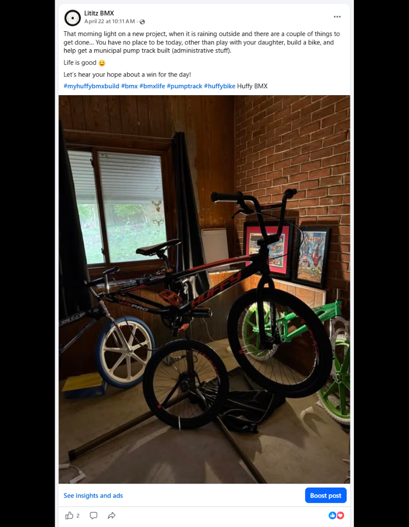 The Huffy seen in morning light inside the developing Lititz BMX museum and archive space.
