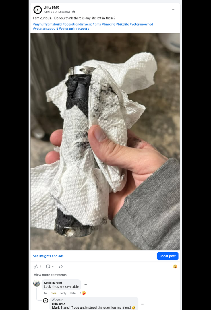 Worn grip material from the earlier Operation DIRTWERX project being cleaned and reconsidered.