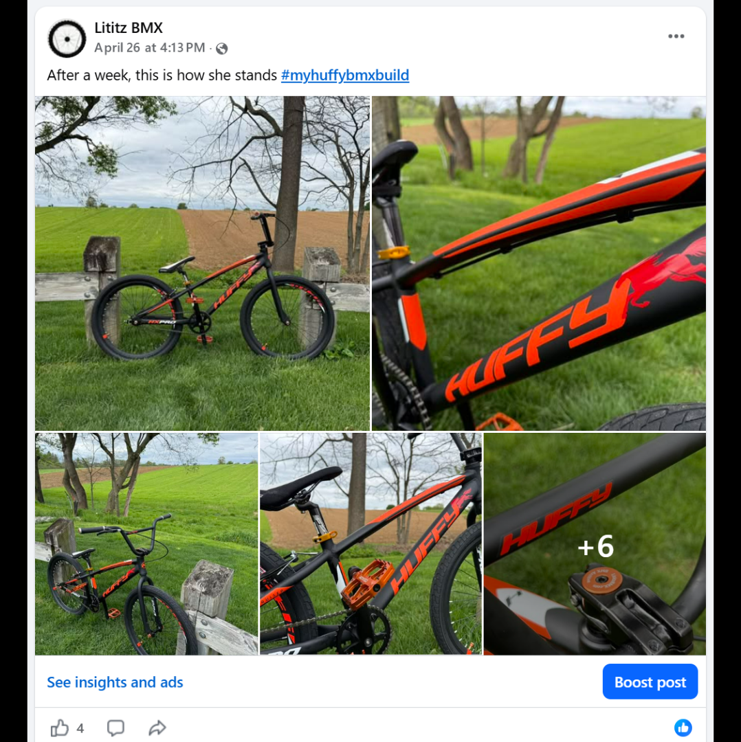 A one-week outdoor gallery presenting the Huffy as a coherent completed build.