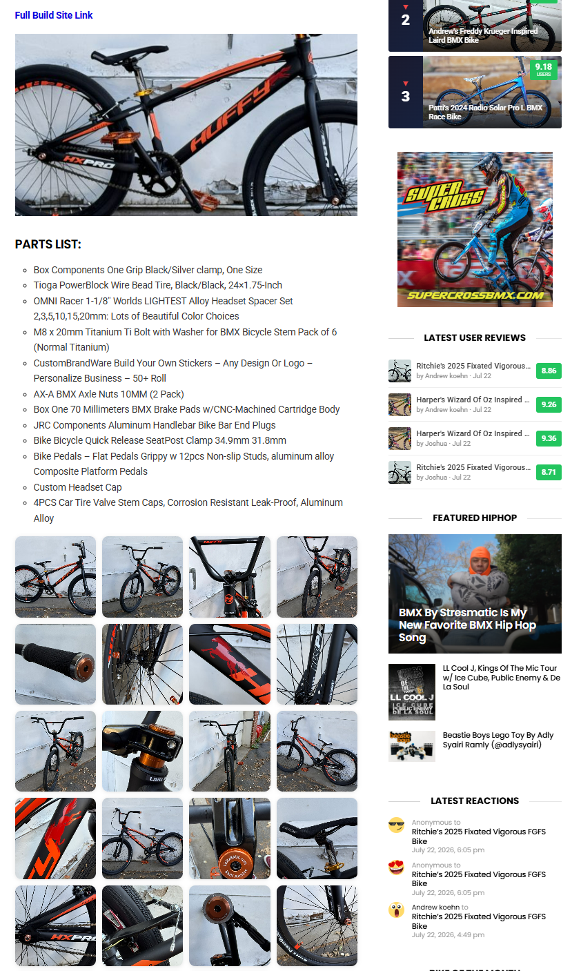 Sugar Cayne article parts list and finished-bike image gallery.