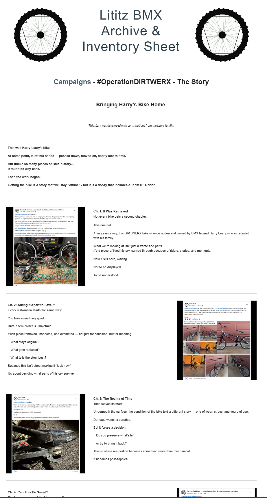 The top portion of the Lititz BMX Operation DIRTWERX campaign page.