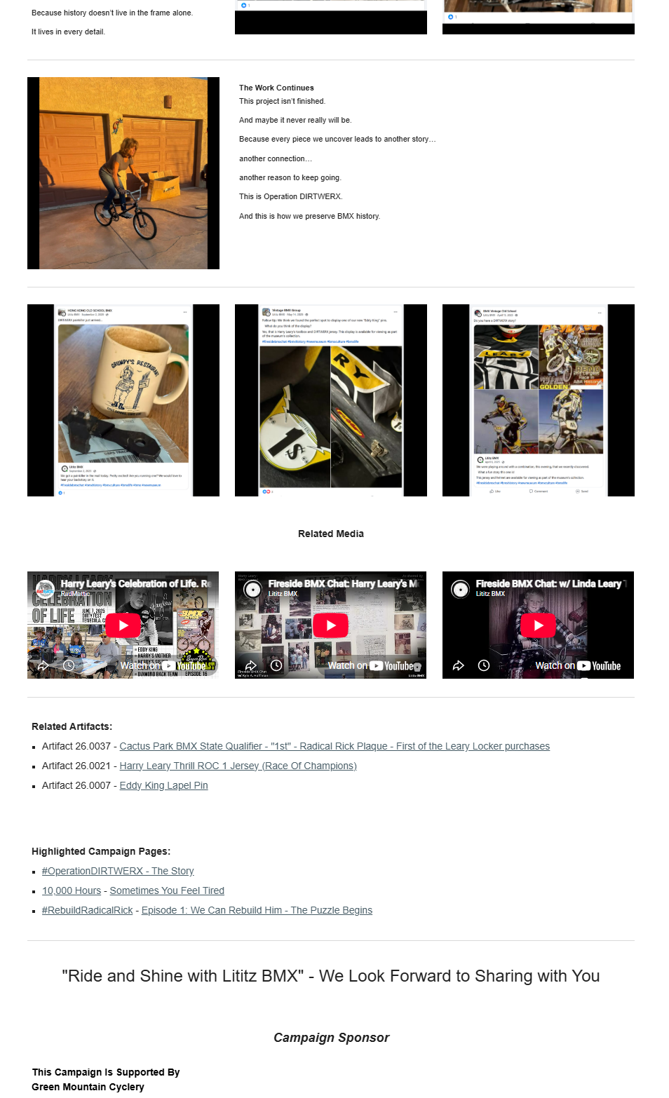 The bottom portion of the Lititz BMX Operation DIRTWERX campaign page.