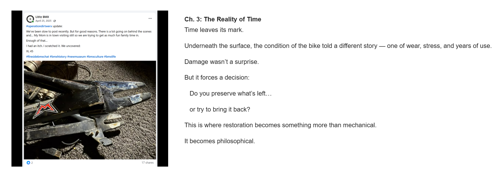 The Lititz BMX public campaign section for Chapter 3, The Reality of Time.