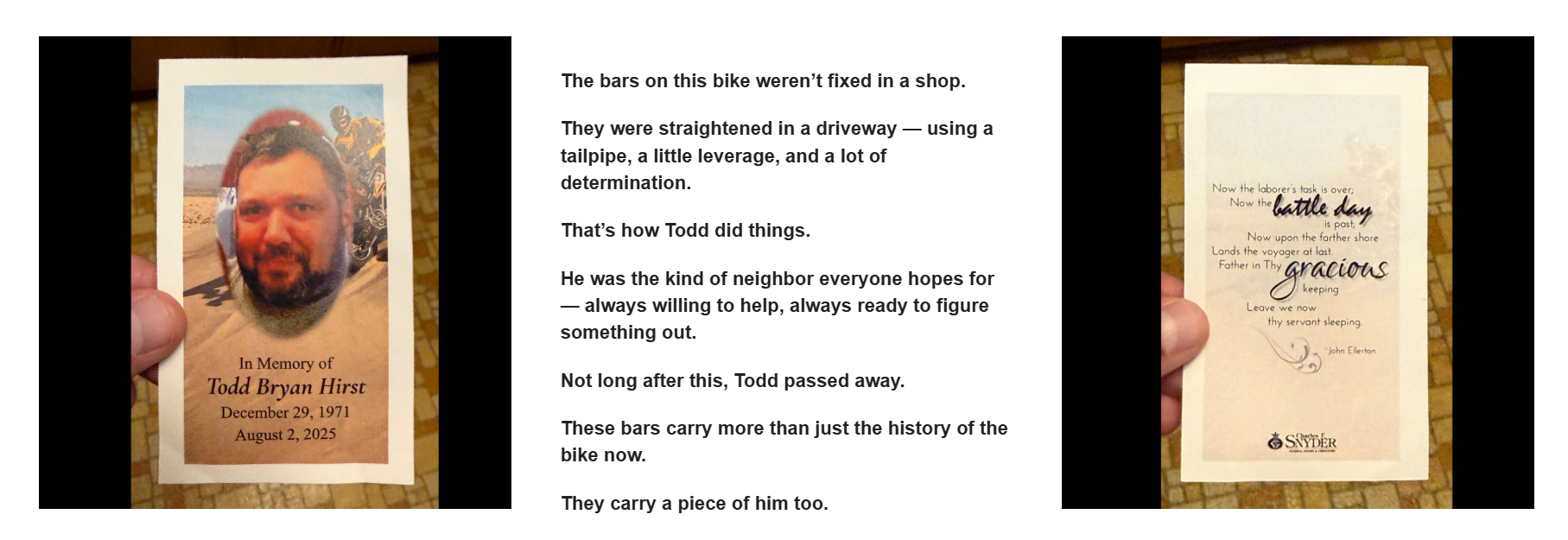 The Lititz BMX public campaign memorial section documenting Todd Bryan Hirst’s connection to the handlebars.