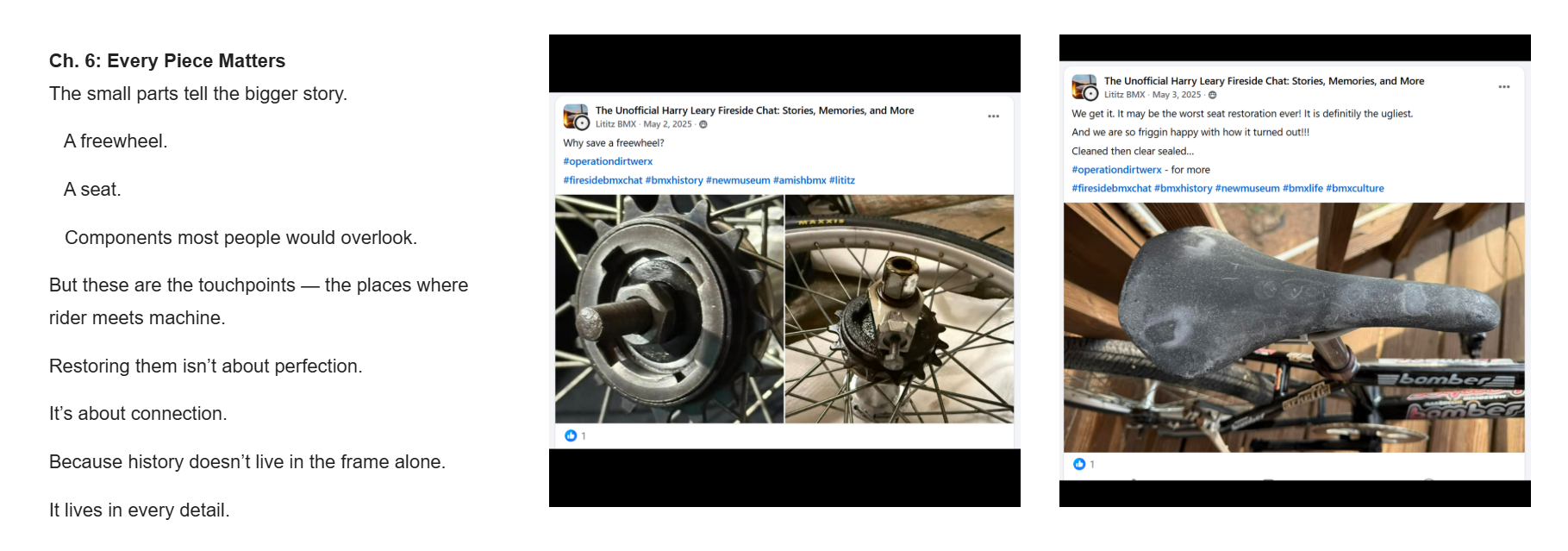 The Lititz BMX public campaign section for Chapter 6, Every Piece Matters.