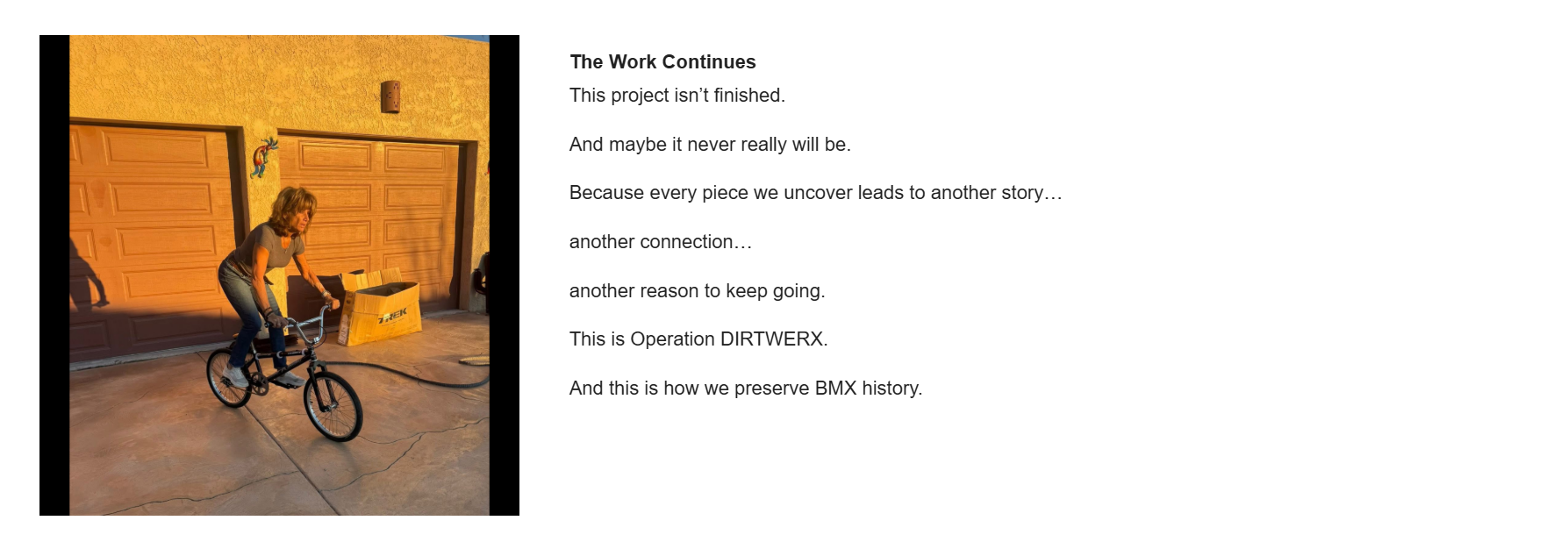The Lititz BMX public campaign closing section, The Work Continues.