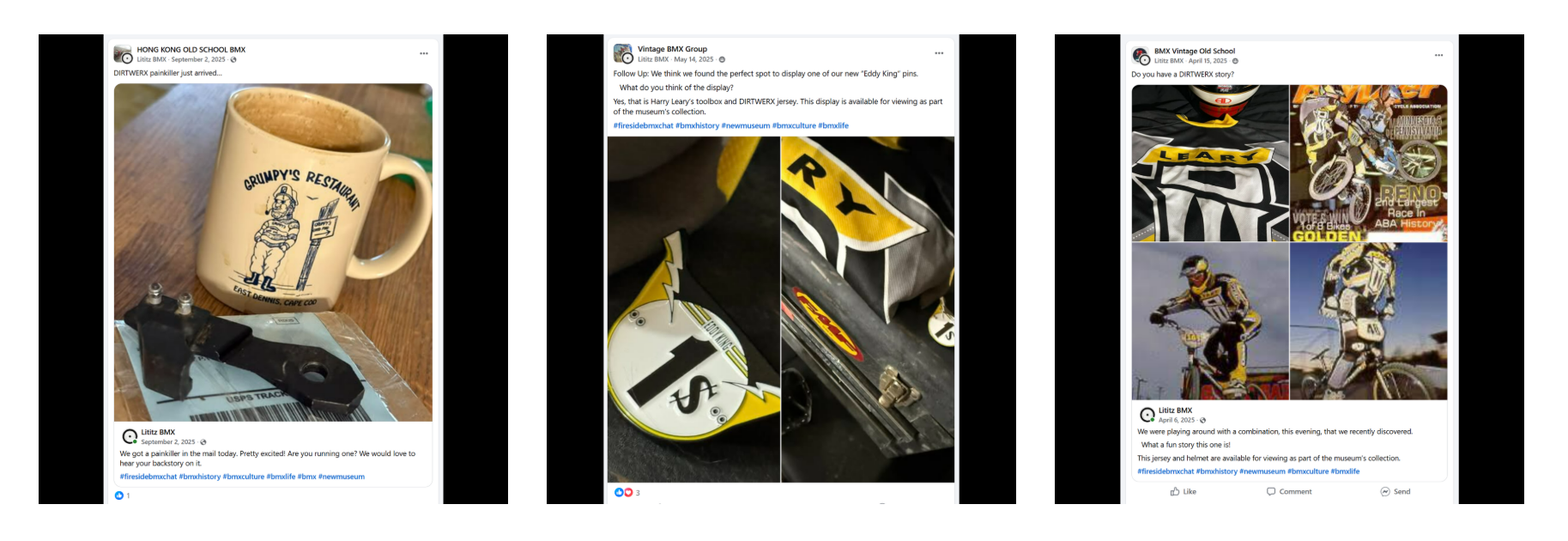 The Lititz BMX campaign section preserving three supporting DIRTWERX-related social-media records.
