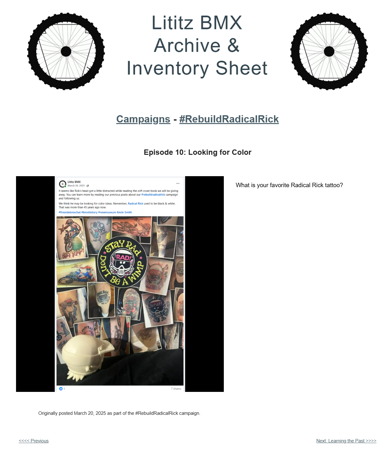 The Lititz BMX public archive page for Episode 10, Looking for Color.