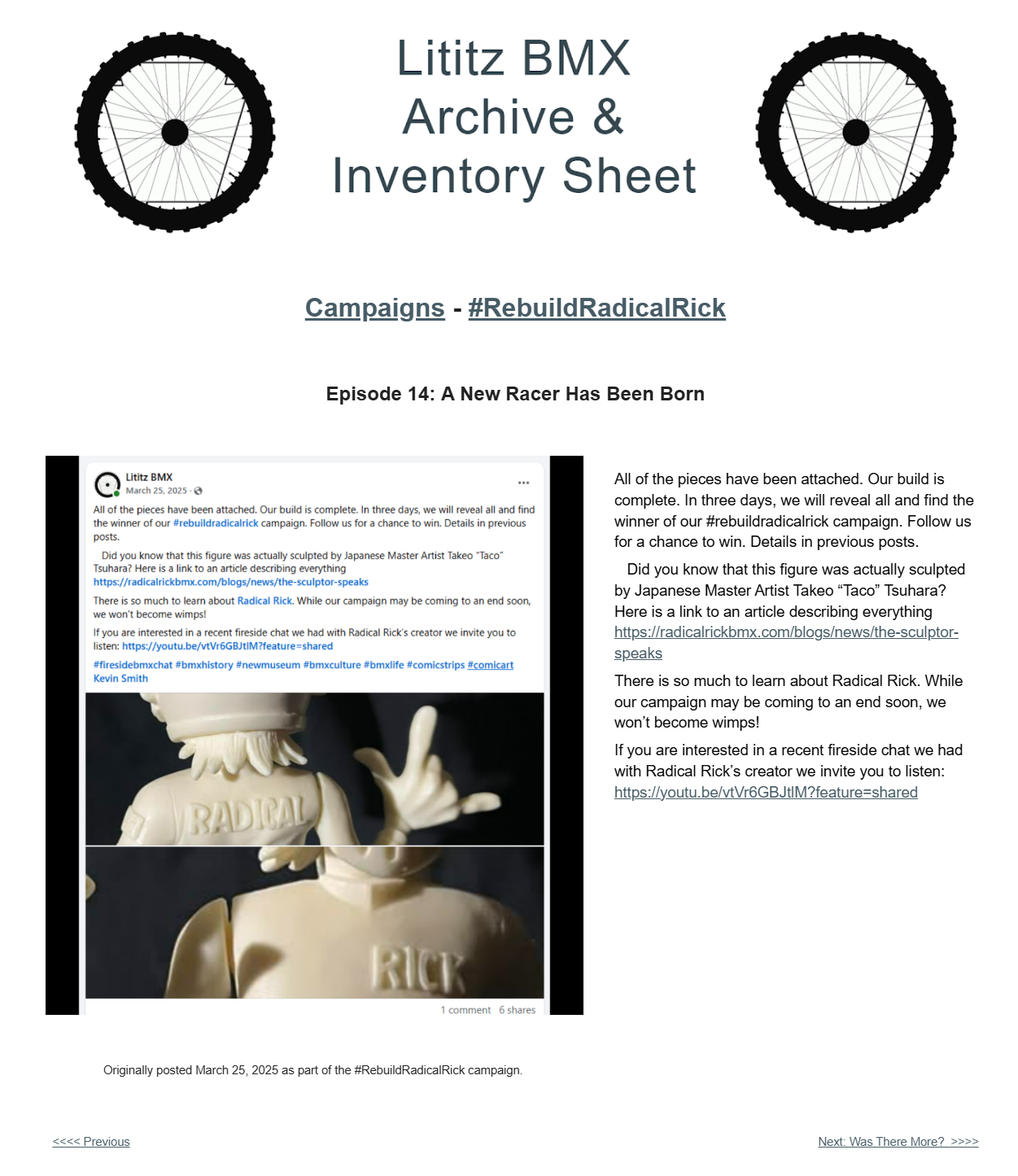 The Lititz BMX public archive page for Episode 14, A New Racer Has Been Born.