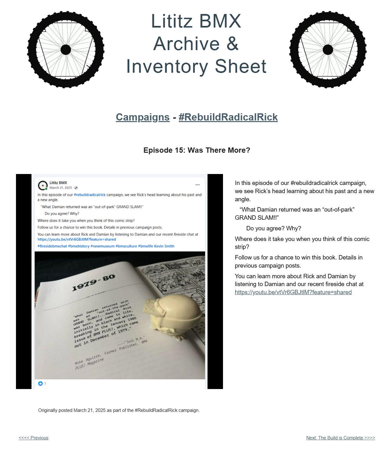 The surviving Lititz BMX Episode 15 page capture, which duplicates Episode 12 material and is preserved only as contaminated evidence.