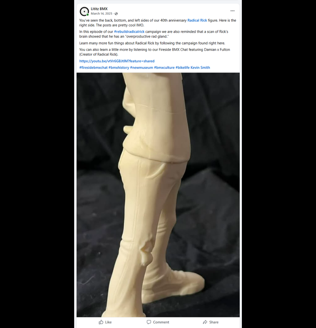 The original March 14, 2025 social-media post showing the opposite side of the headless Radical Rick body component.