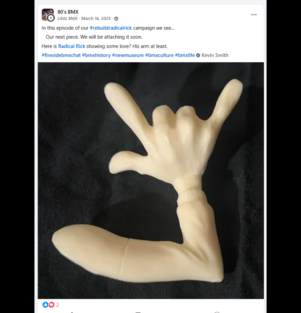 The original March 16, 2025 social-media post showing the separate raised-hand arm component.