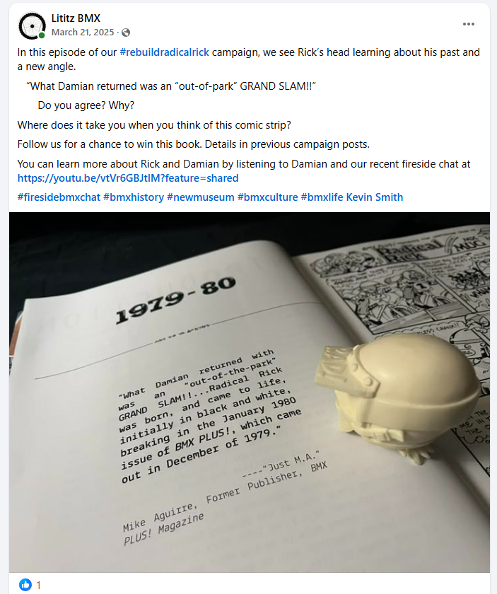 The original March 21, 2025 social-media post showing Rick's head with Radical Rick: The Complete Episodes.