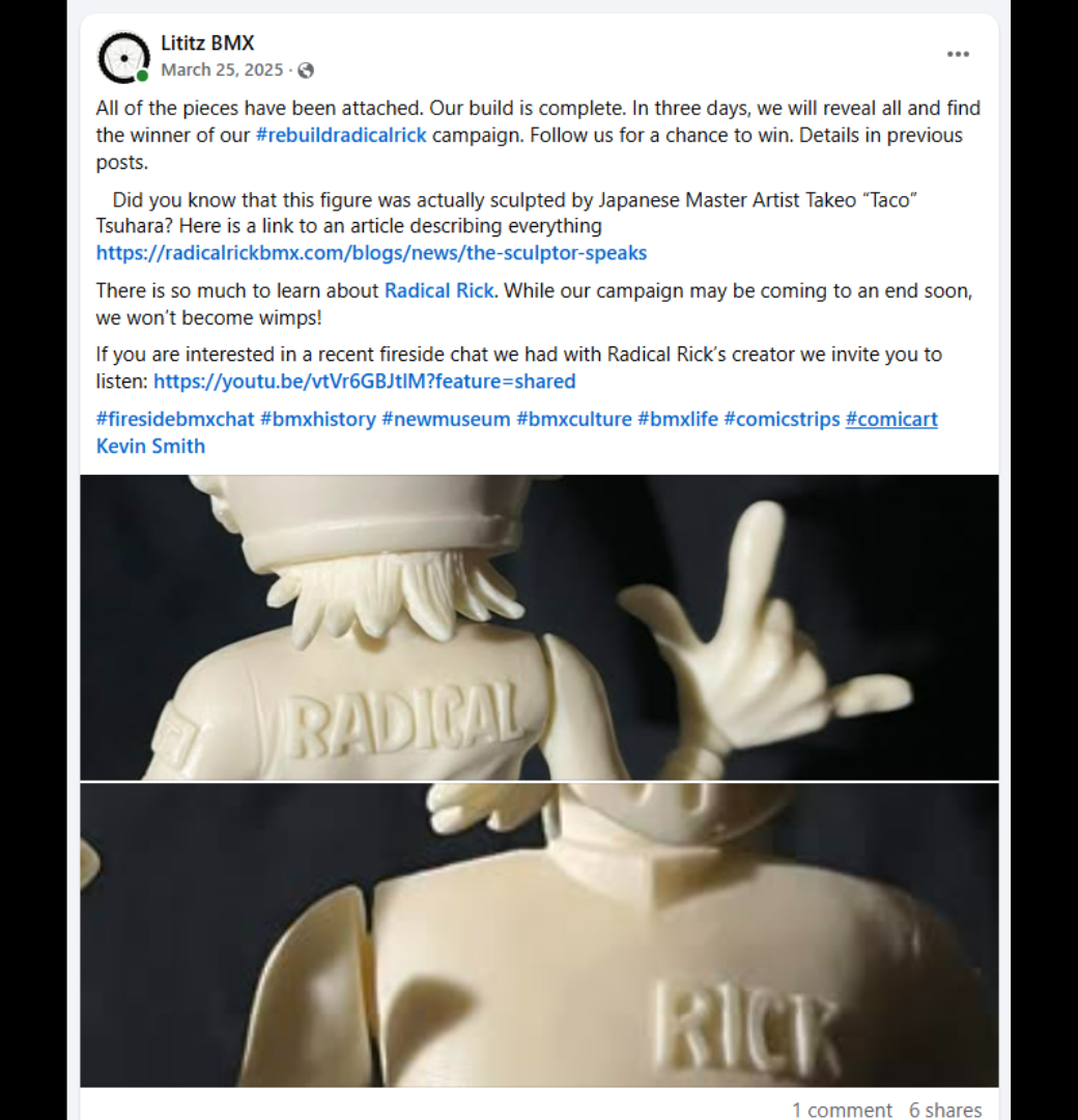 The original March 25, 2025 social-media post showing the assembled figure and crediting sculptor Takeo “Taco” Tsuhara.
