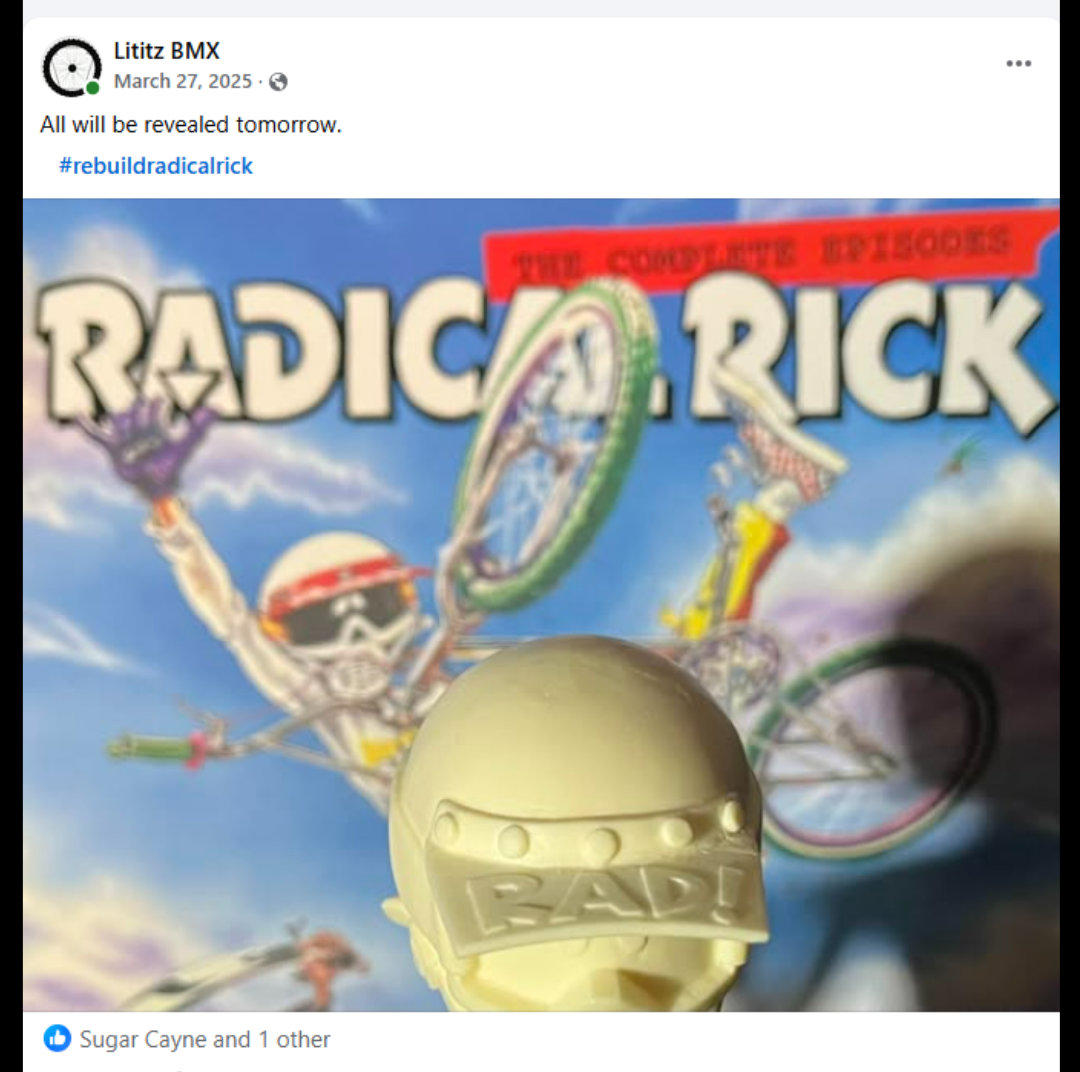 The original March 27, 2025 social-media post using the completed helmeted head as the final teaser.