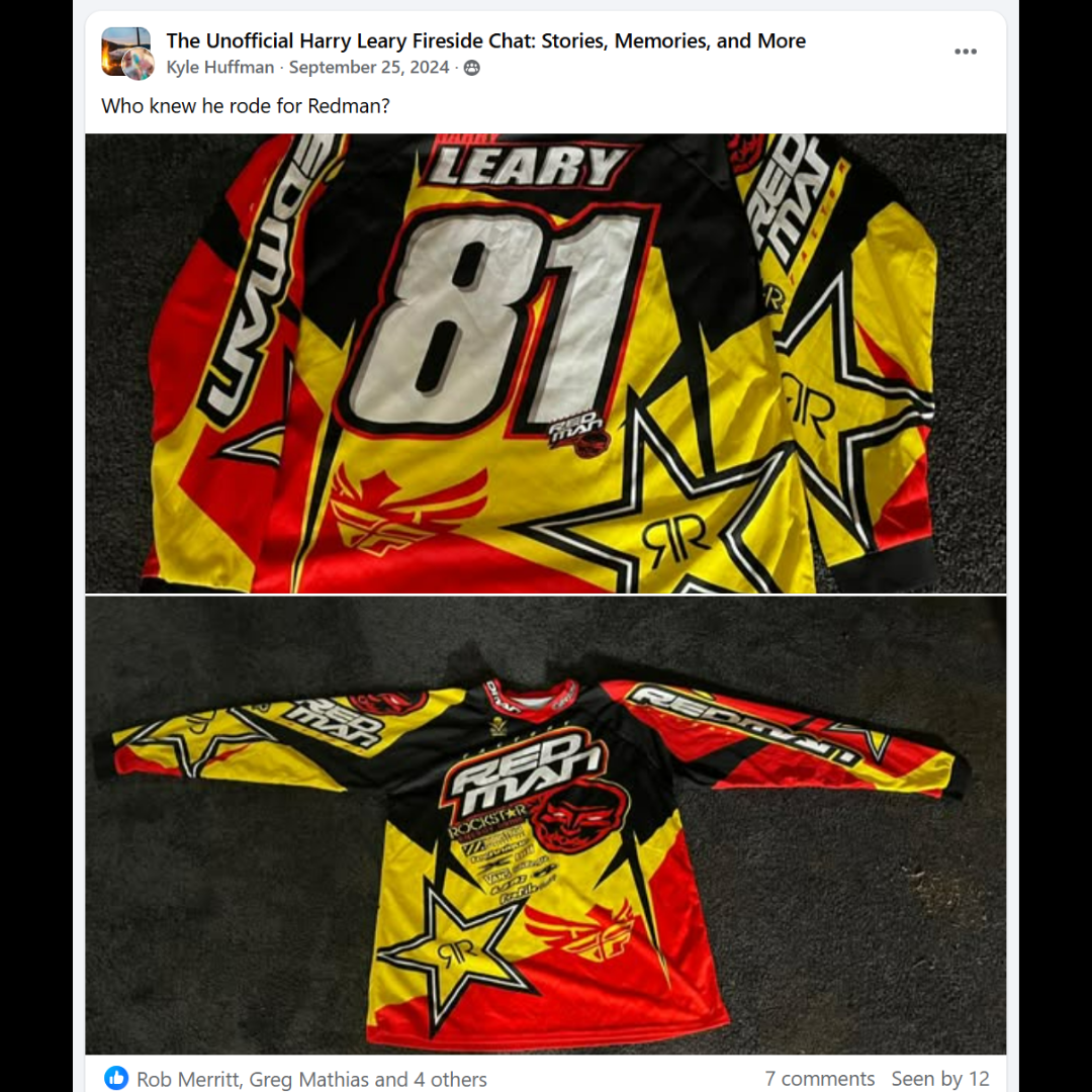Red, yellow and black Redman jersey marked LEARY and number 81, photographed front and back.
