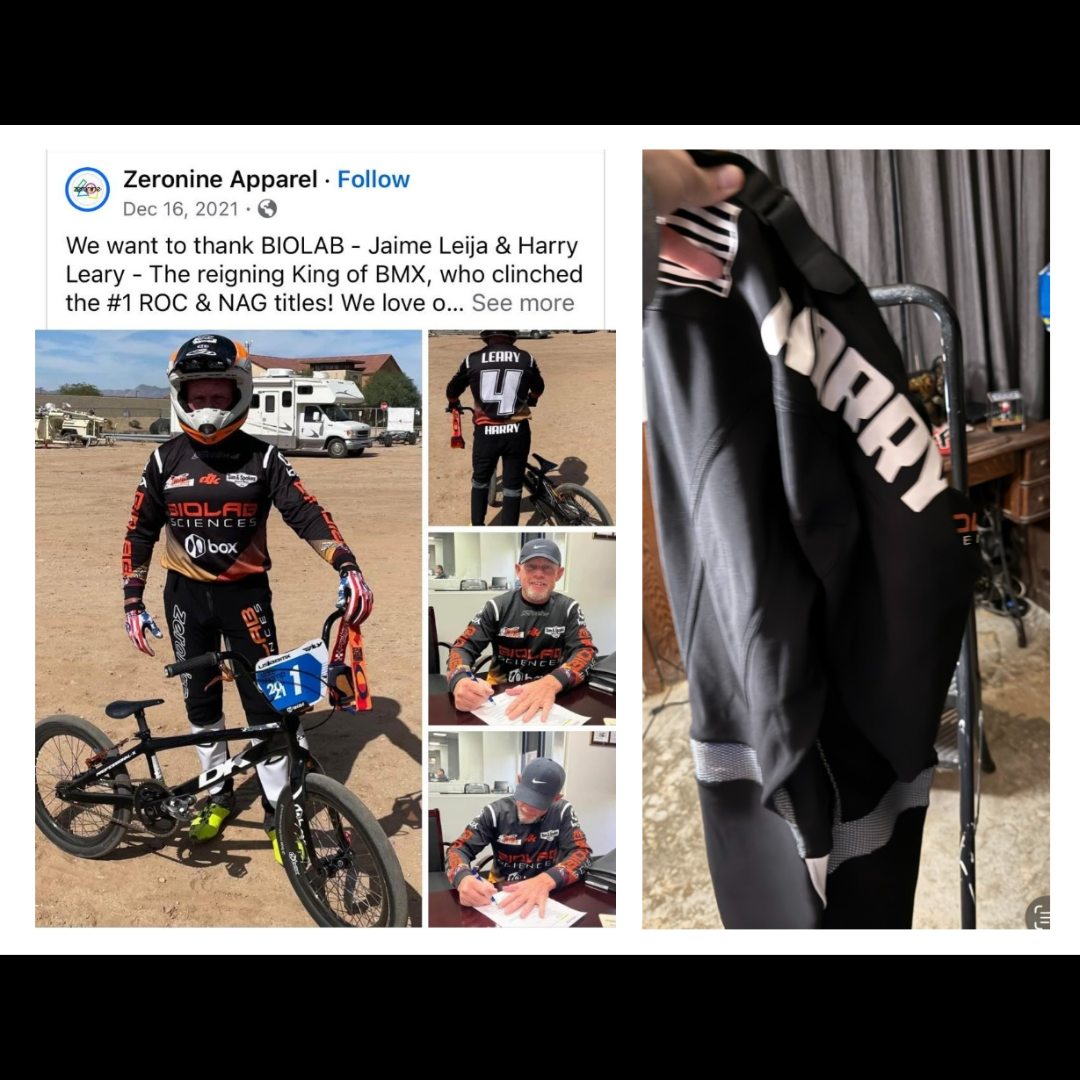 Context image showing a Zeronine Apparel post and the matching BIOLAB Leary jersey; the pants are not directly pictured.