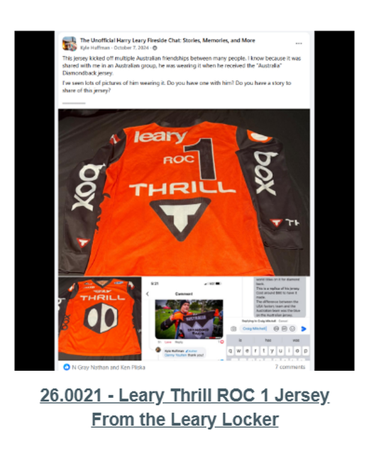 Published Digital Jersey Wall card for Leary Thrill ROC 1 Jersey