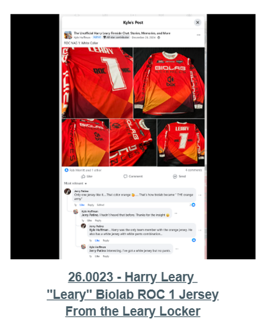 Digital Jersey Wall card for Harry Leary “Leary” BIOLAB ROC 1 Jersey
