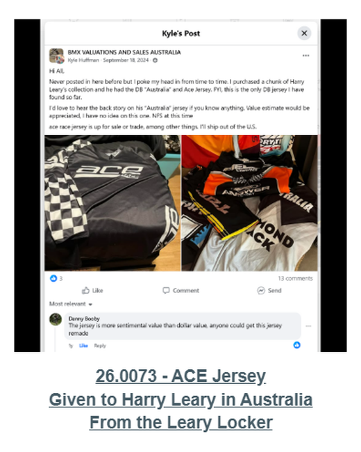 Digital Jersey Wall card for ACE Jersey — Given to Harry Leary in Australia