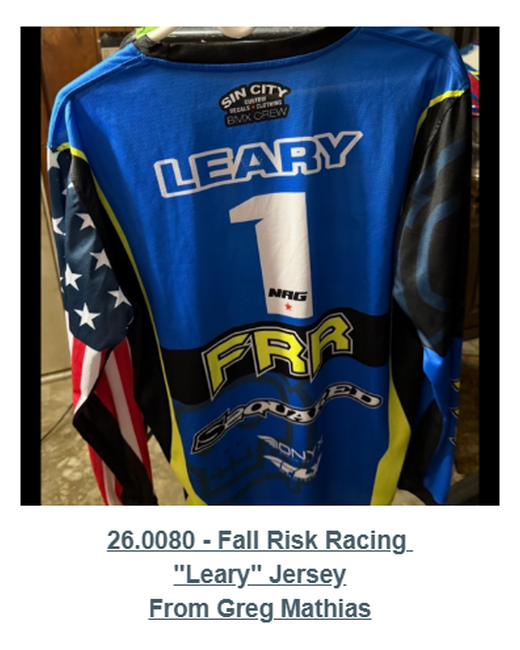 Published Digital Jersey Wall card for Fall Risk Racing “Leary” Jersey