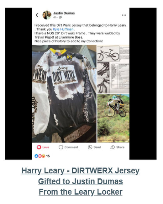 Published collection card documenting Harry Leary DIRTWERX Jersey
