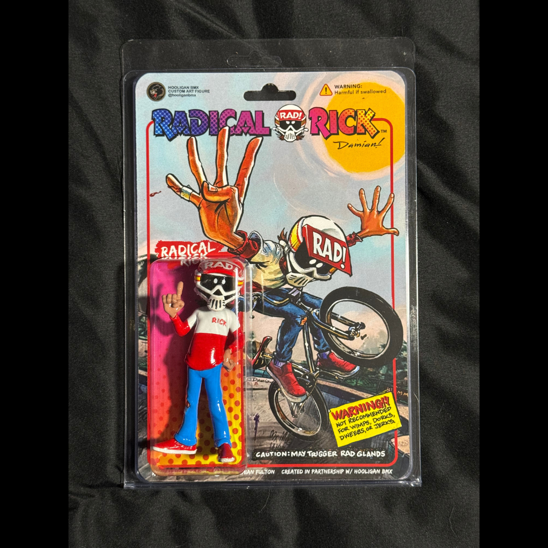 Packaged custom Radical Rick figure on illustrated character card art.
