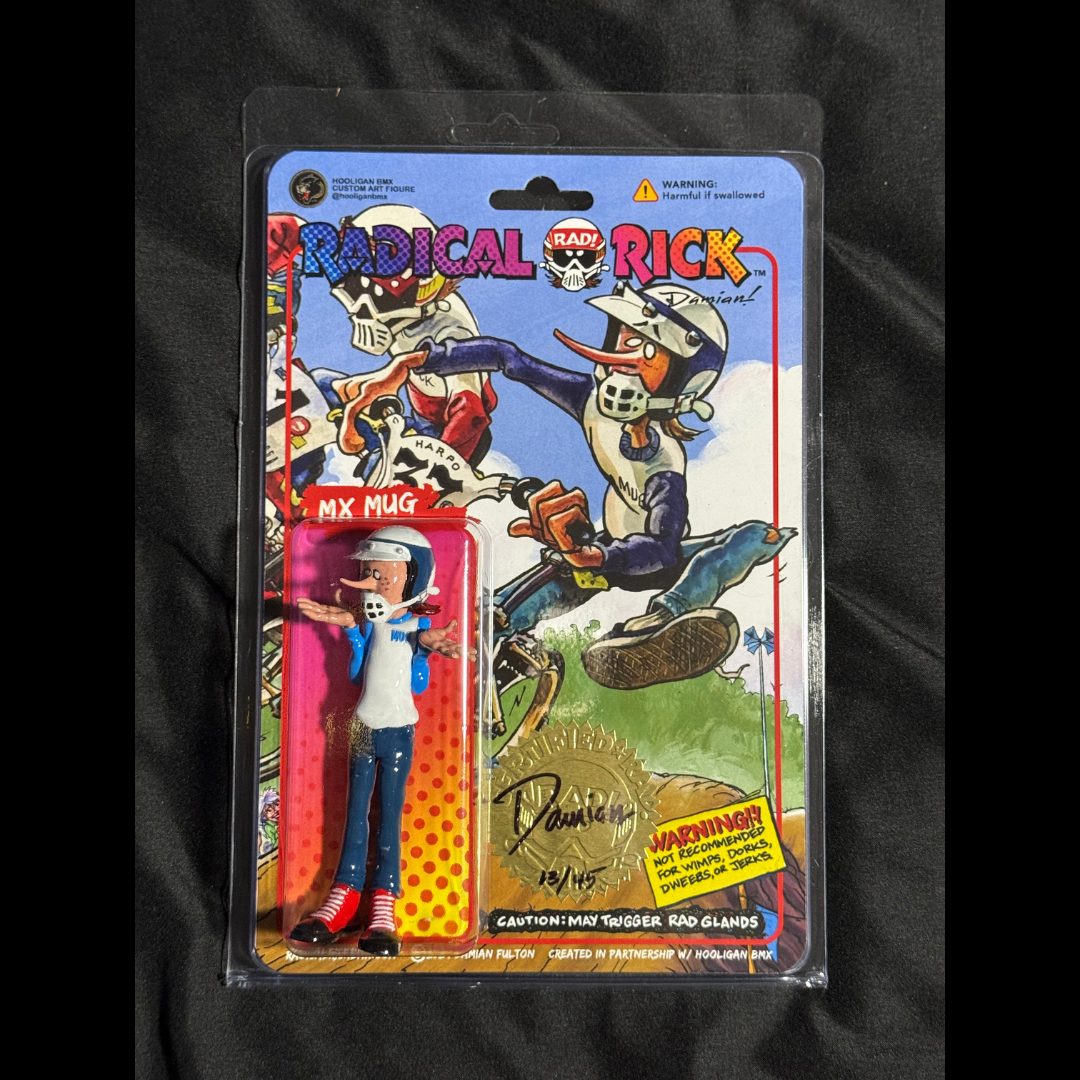 Packaged custom MX Mug figure on Radical Rick illustrated card art.