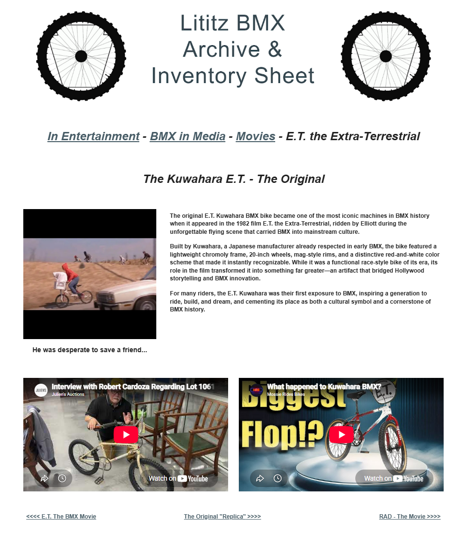 Canonical Lititz BMX source-page capture for The Kuwahara E.T. - The Original