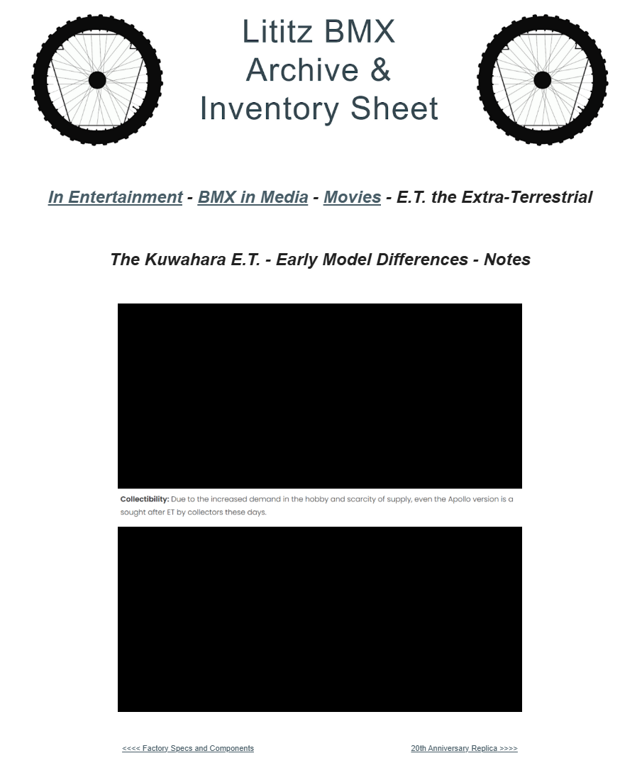 Canonical Lititz BMX source-page capture for The Kuwahara E.T. - Early Model Differences - Notes