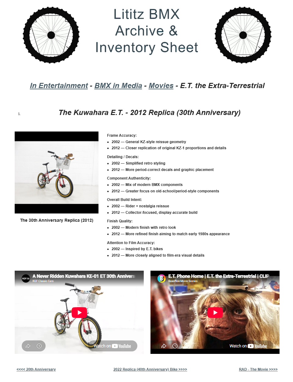 Canonical Lititz BMX source-page capture for The Kuwahara E.T. - 2012 Replica (30th Anniversary)