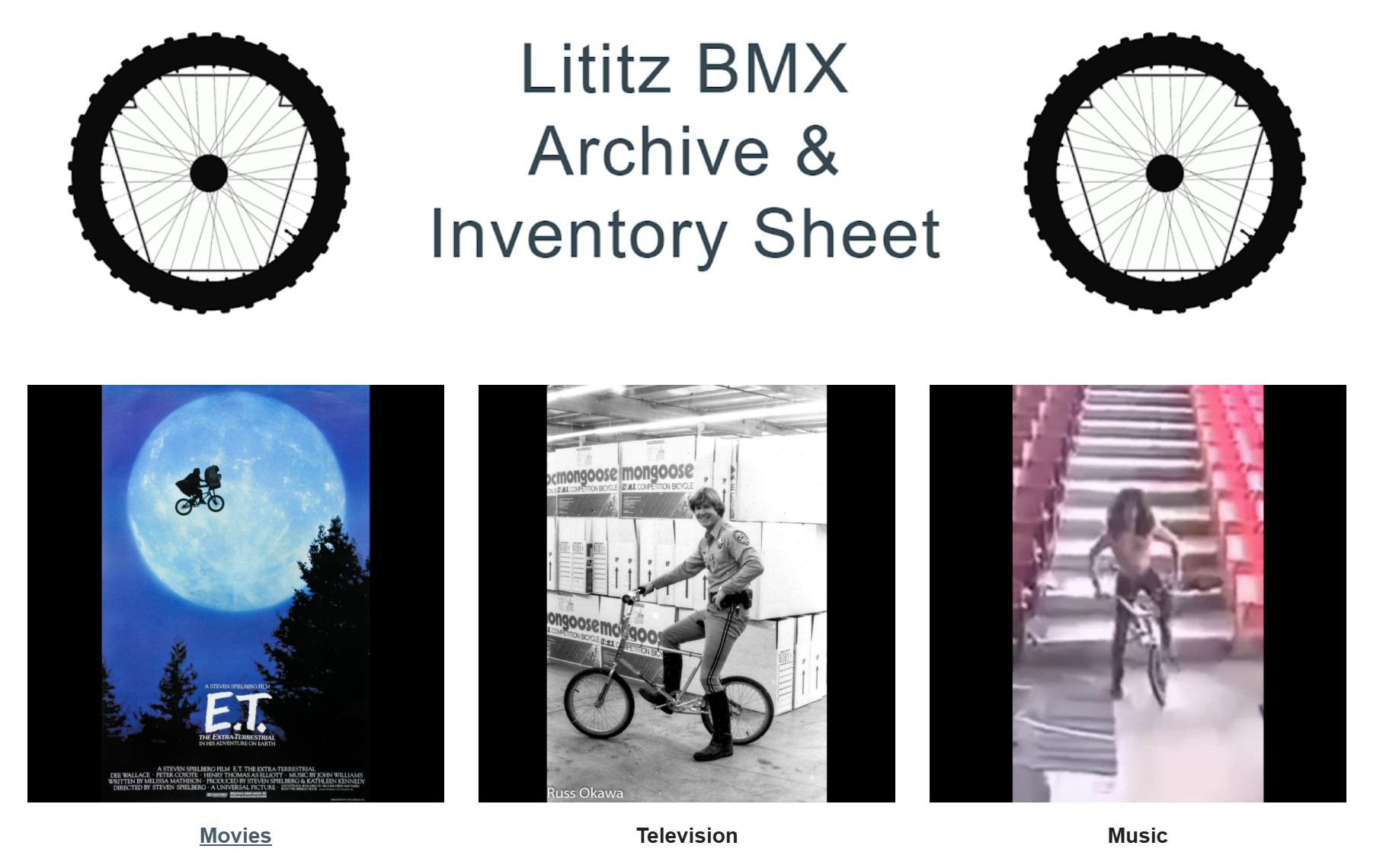 Lititz BMX Google Sites BMX in the Media landing page showing Movies, Television and Music