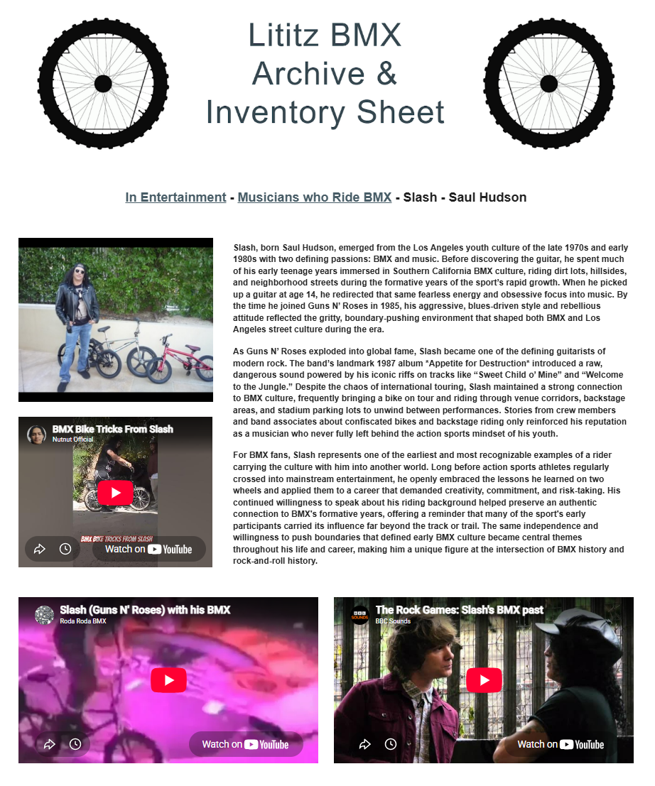 Lititz BMX Musicians who Ride BMX source page for Slash - Saul Hudson