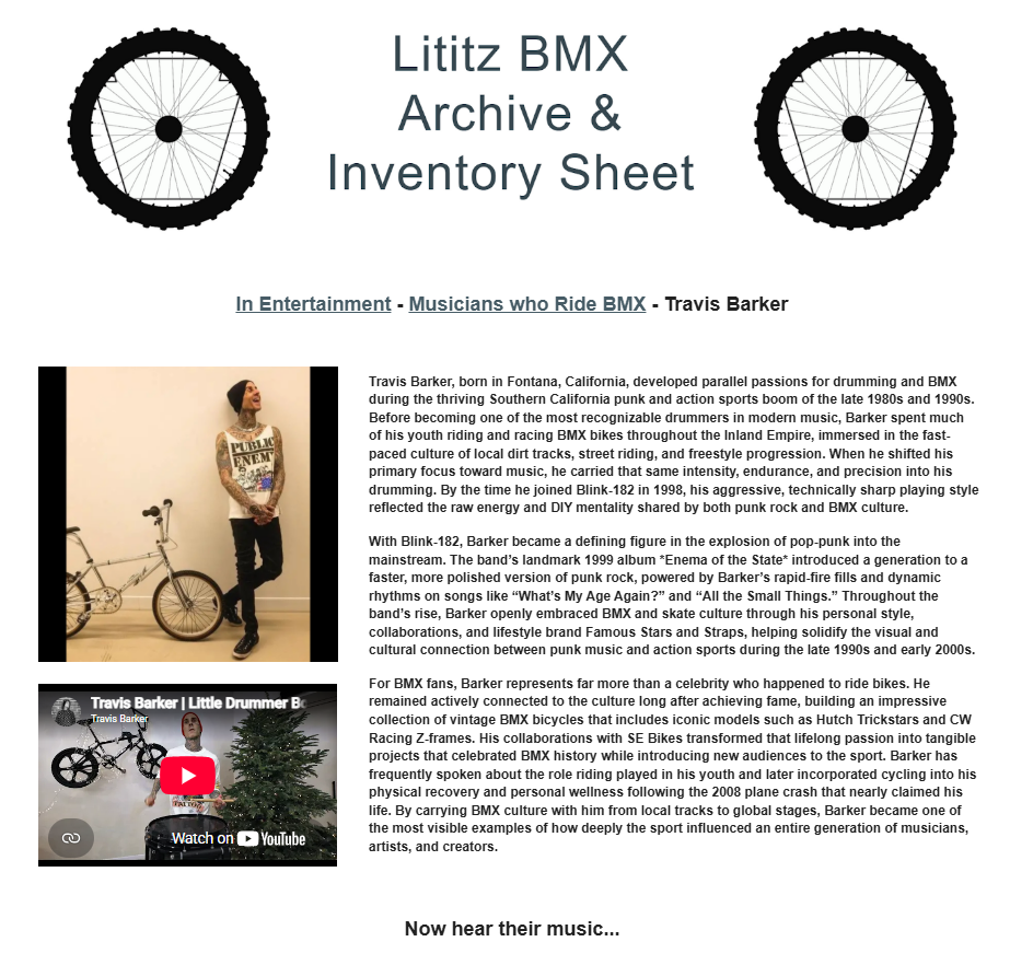 Lititz BMX Musicians who Ride BMX source page for Travis Barker
