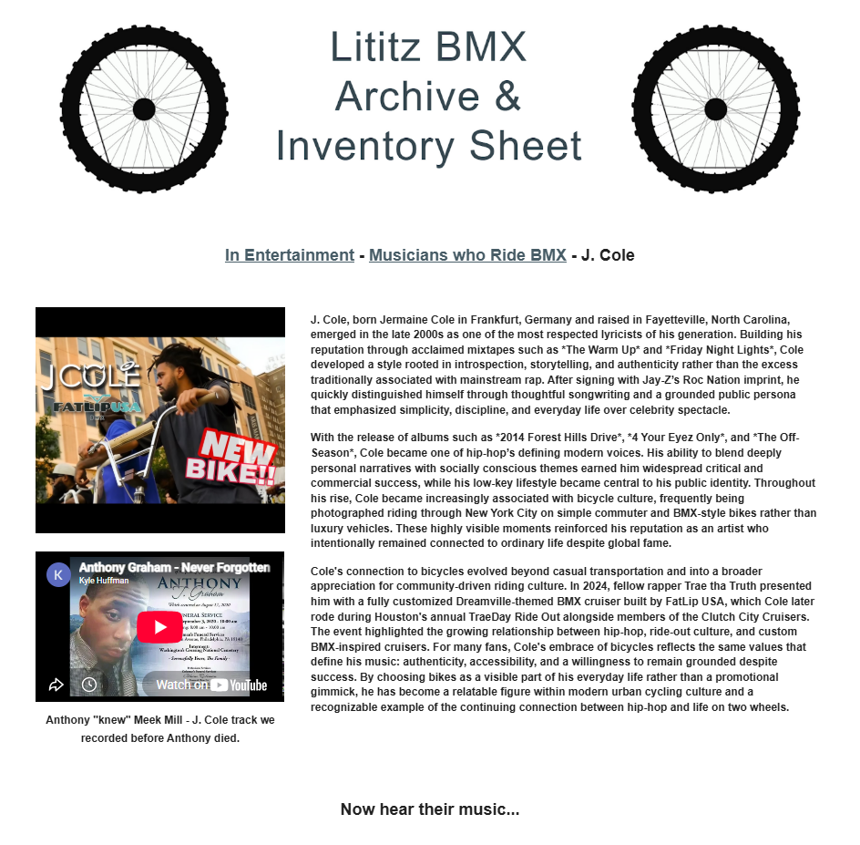 Lititz BMX Musicians who Ride BMX source page for J. Cole