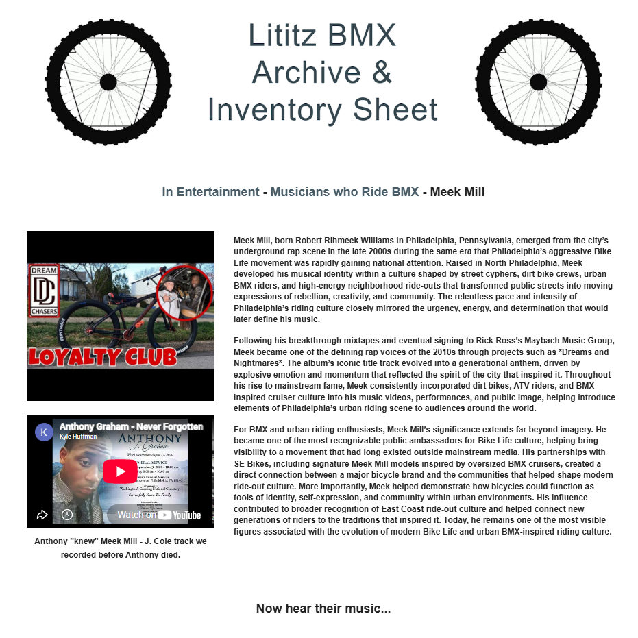 Lititz BMX Musicians who Ride BMX source page for Meek Mill