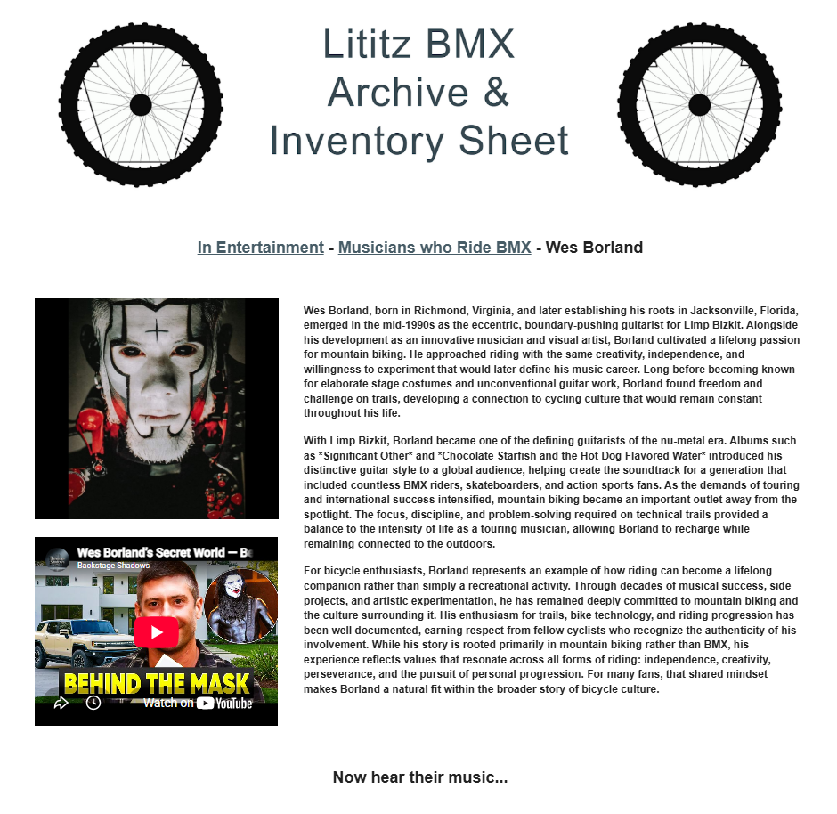 Lititz BMX Musicians who Ride BMX source page for Wes Borland